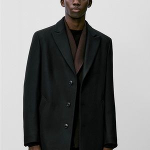 Massimo Dutti BLACK TWILL WOOL COAT